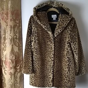Coat, (Christmas) Faux Leopard Fur, Hooded Size M